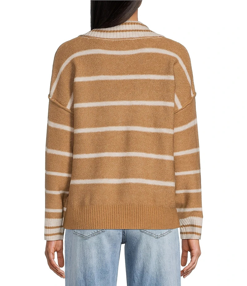 Evolutionary Striped V-Neck Collard Sweater