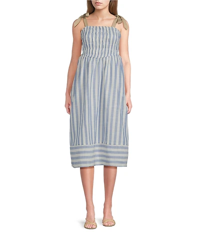 Evolutionary Stripped Tie Shoulder Smocked Dress