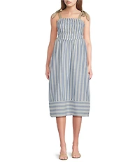 Evolutionary Stripped Tie Shoulder Smocked Dress