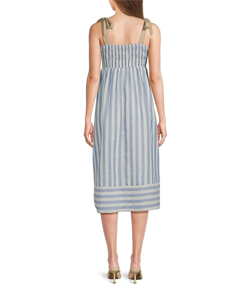 Evolutionary Stripped Tie Shoulder Smocked Dress