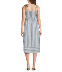 Evolutionary Stripped Tie Shoulder Smocked Dress