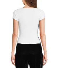 Evolutionary Sweater Knit Scoop Neck Cap Sleeve Tie Front Top