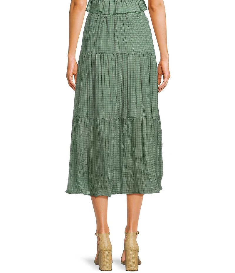 Evolutionary Textured Plaid Ruffled Coordinating Midi Skirt
