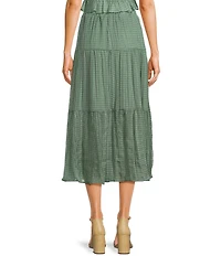 Evolutionary Textured Plaid Ruffled Coordinating Midi Skirt