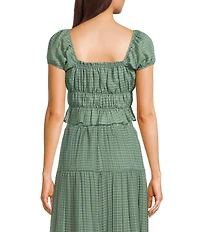 Evolutionary Textured Plaid Short Puff Sleeve Coordinating Top