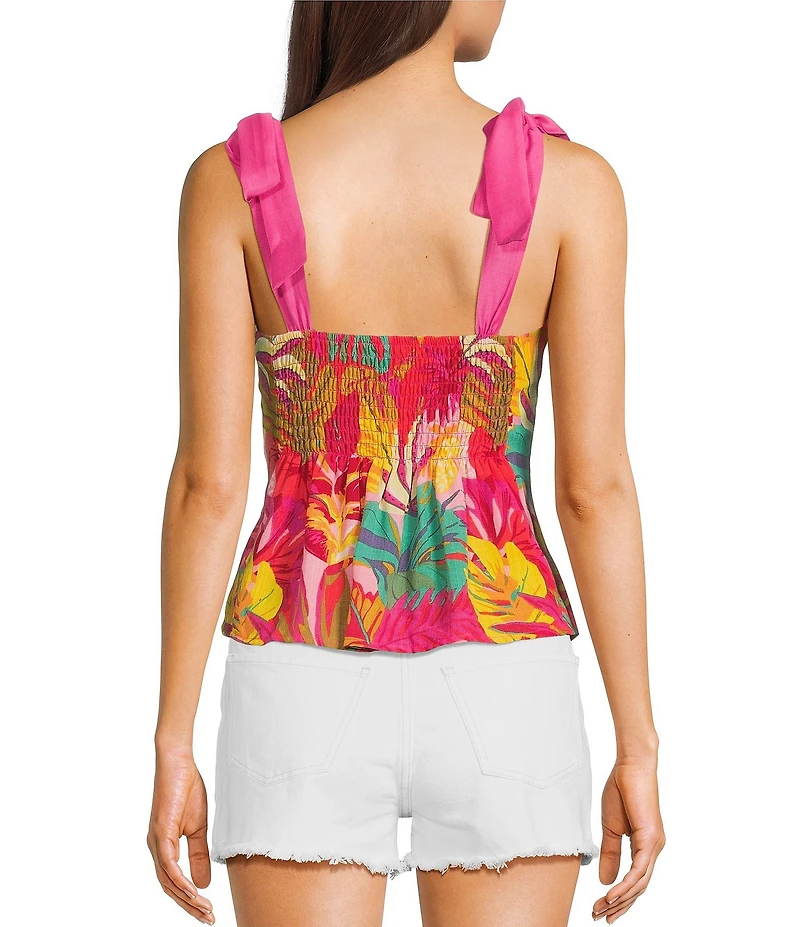 Evolutionary Tropical Printed Bow Strap Tank Top