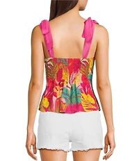Evolutionary Tropical Printed Bow Strap Tank Top