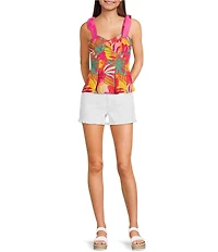 Evolutionary Tropical Printed Bow Strap Tank Top