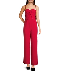 Evolutionary Twill Bow Front Wide Leg Jumpsuit