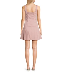 Evolutionary Twill Pleated Stripe Square Neck Drop Waist Dress