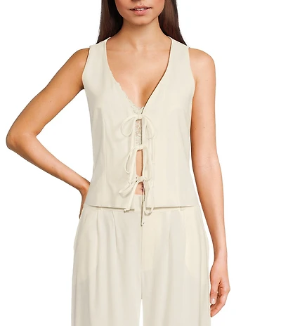 Evolutionary V-Neck Sleeveless Front Tie Coordinating Top