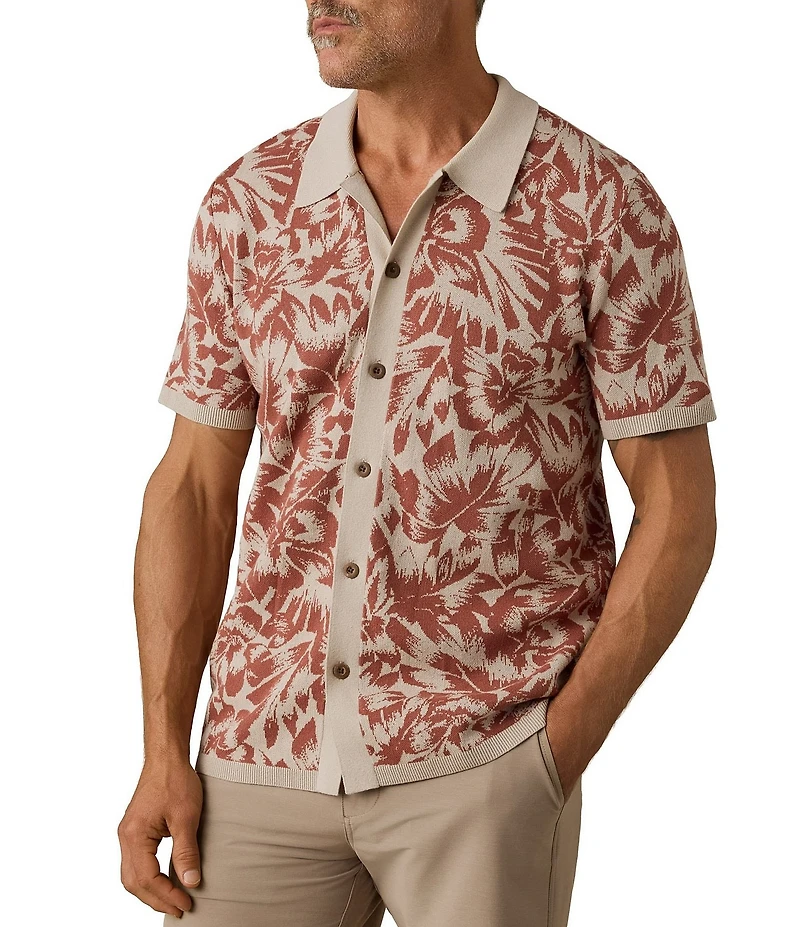 Faherty Allover Print Short Sleeve Button Front Sweater Shirt