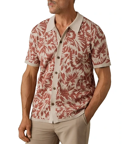 Faherty Allover Print Short Sleeve Button Front Sweater Shirt