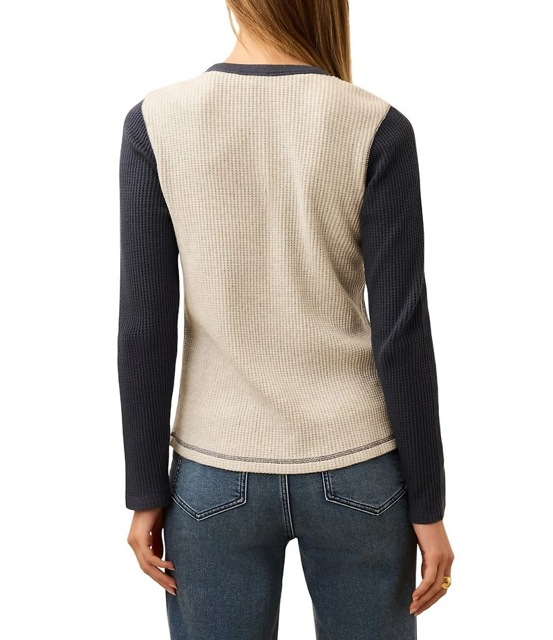 Faherty Apres Colorblock Knit Waffle Crew Neck Long Sleeve Varsity Top