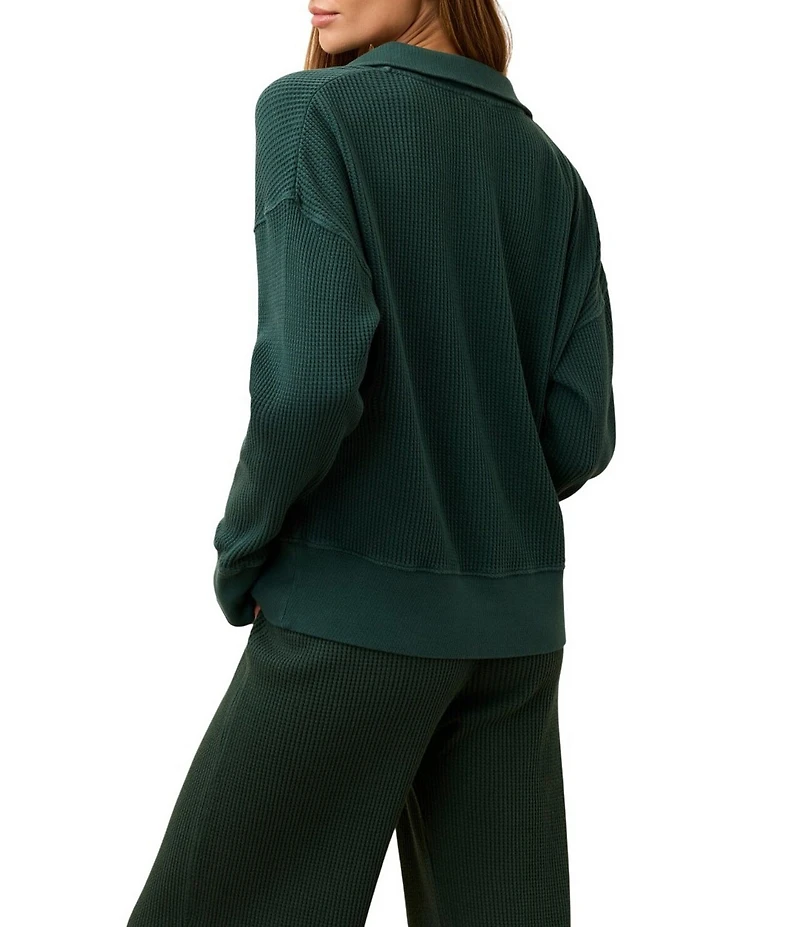 Faherty Apres Coordinating Waffle Knit V-Neck Long Sleeve Henley Top