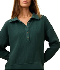 Faherty Apres Coordinating Waffle Knit V-Neck Long Sleeve Henley Top