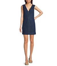Faherty Azure Organic Cotton Woven V-Neck Sleeveless A Line Mini Dress