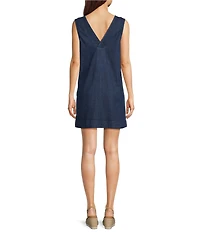 Faherty Azure Organic Cotton Woven V-Neck Sleeveless A Line Mini Dress