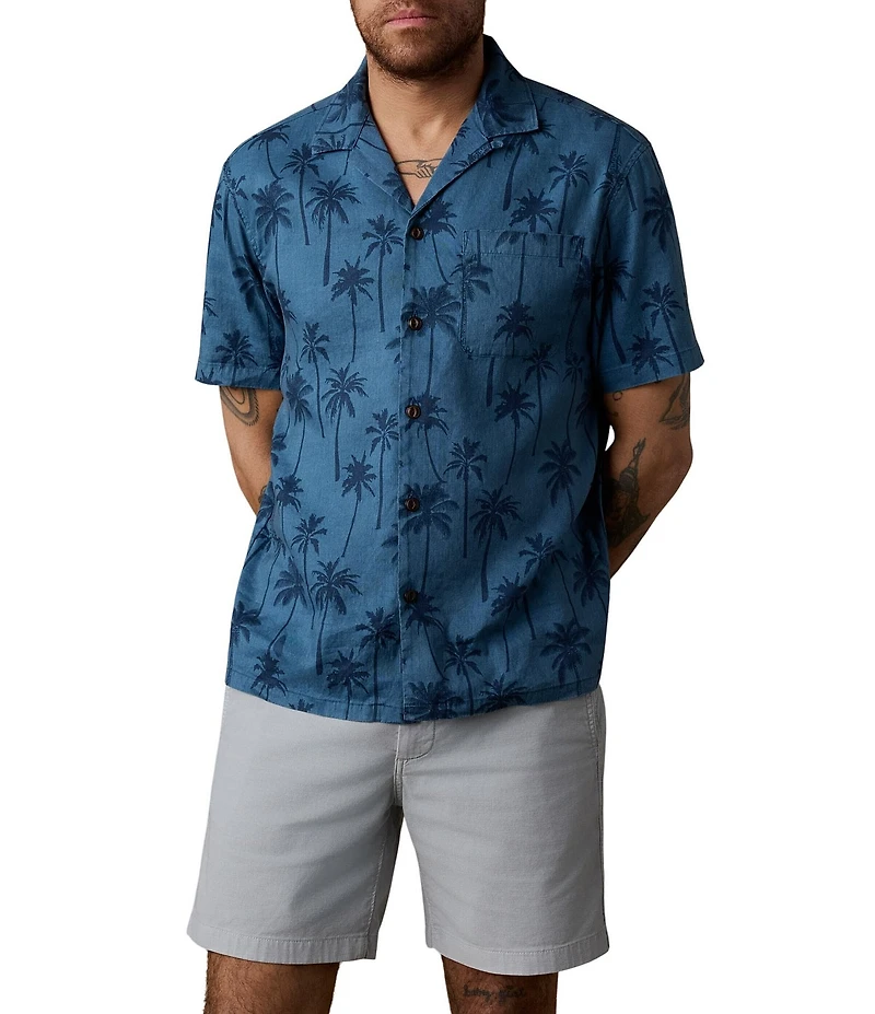 Faherty Breeze Camp Tree Print Short Sleeve Woven Shirt
