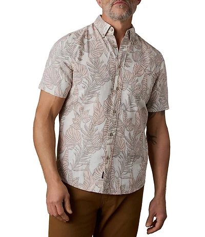 Faherty Breeze Palm Leaf Print Short Sleeve Woven Shirt