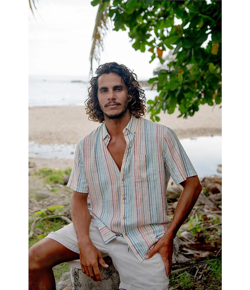 Faherty Breeze Stripe Short Sleeve Woven Shirt