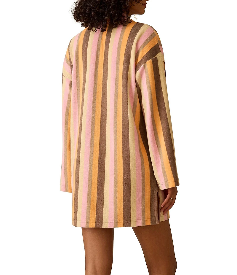 Faherty Cabana Organic Cotton Terry Striped Collared Long Sleeve Mini Shirt Dress