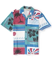 Faherty Cabana Towel Terry Short Sleeve Woven Camp Shirt