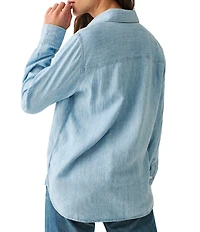 Faherty Chambray Woven Spread Collar Long Sleeve Button Front Shirt