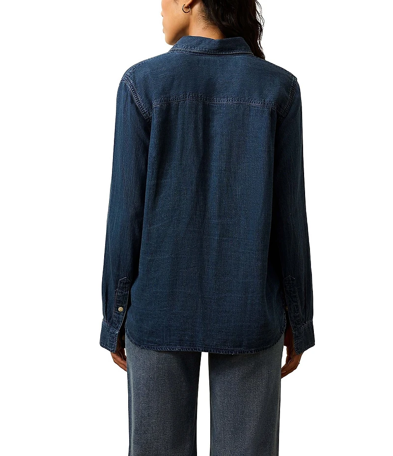 Faherty Chambray Woven Spread Collar Long Sleeve Button Front Shirt