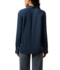Faherty Chambray Woven Spread Collar Long Sleeve Button Front Shirt
