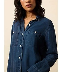 Faherty Chambray Woven Spread Collar Long Sleeve Button Front Shirt