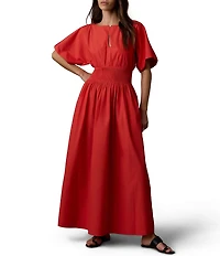 Faherty Coastal Elia Woven Short Sleeve Smocked Dress