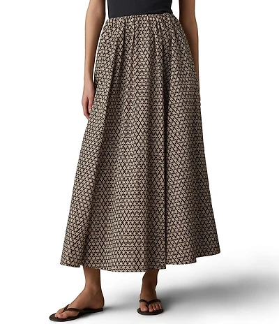 Faherty Coastal Poplin Elastic Wiast A-Line Maxi Skirt
