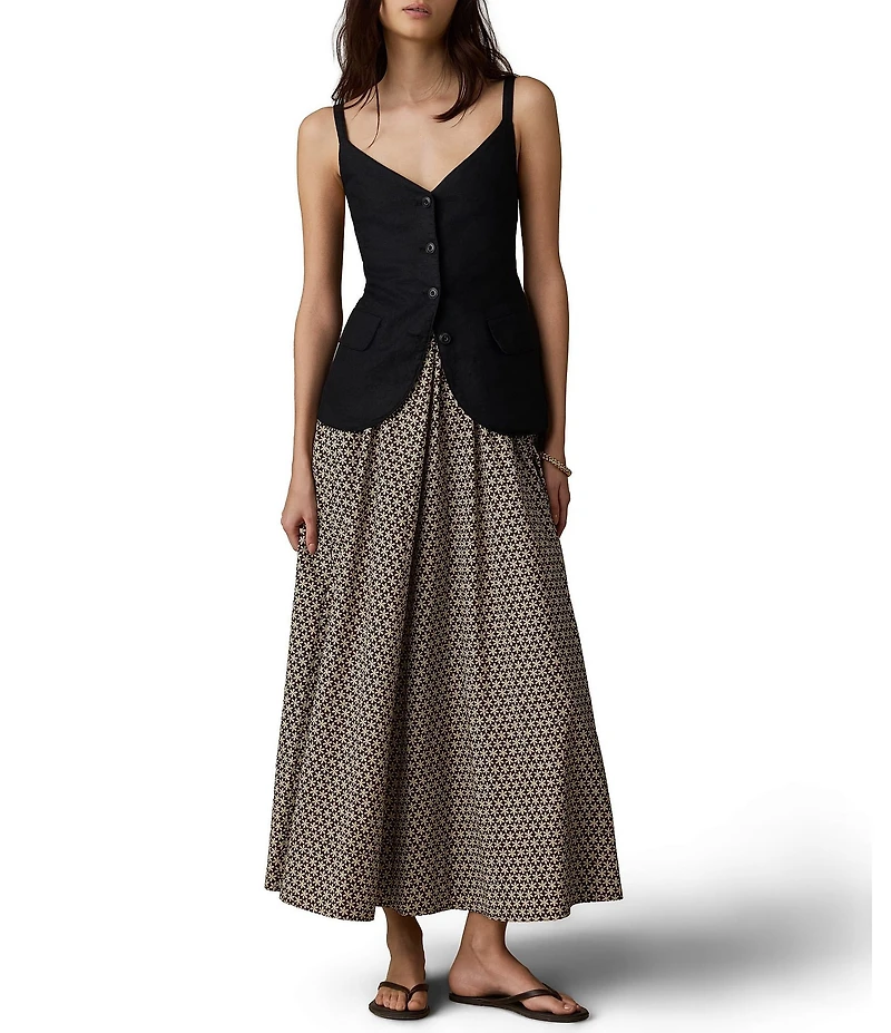 Faherty Coastal Poplin Elastic Wiast A-Line Maxi Skirt
