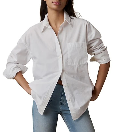 Faherty Coastal Poplin Spread Collar Long Sleeve Essential Shirt