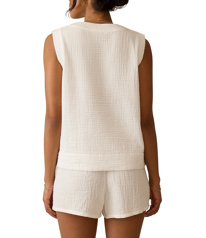 Faherty Organic Cotton Gauze Knit V-Neck Sleeveless Popover Tank