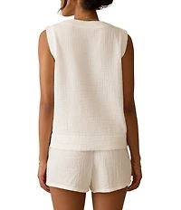 Faherty Organic Cotton Gauze Knit V-Neck Sleeveless Popover Tank