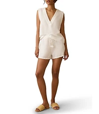 Faherty Organic Cotton Gauze Knit V-Neck Sleeveless Popover Tank