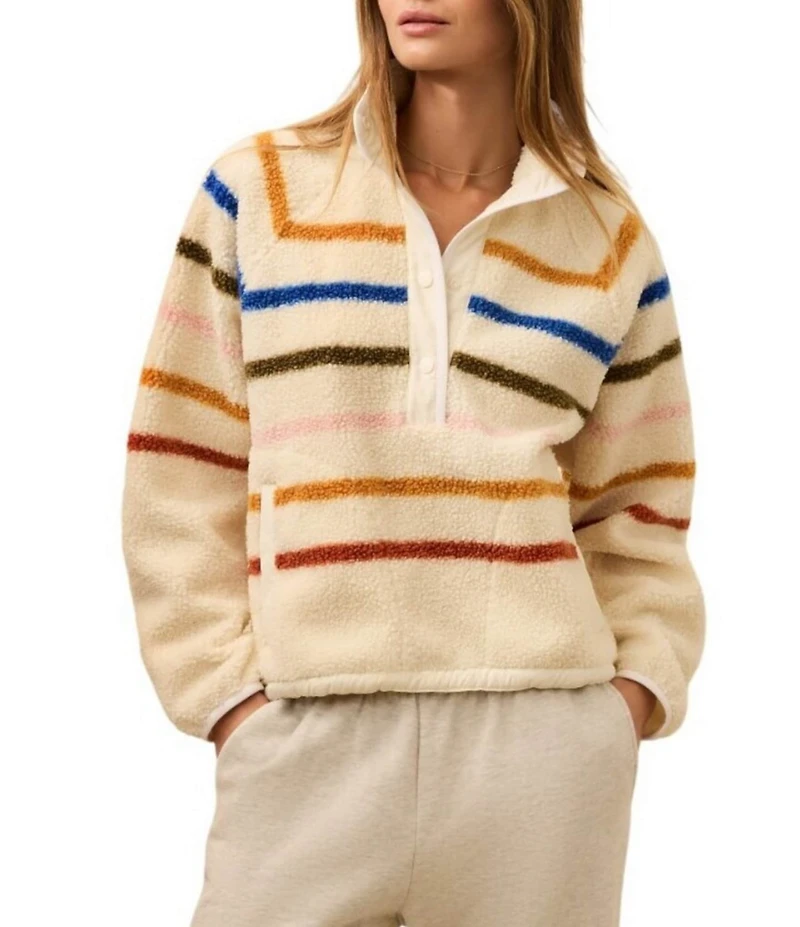 Faherty Dream Fireside Stripe Fleece Spread Collar Long Sleeve Sweater