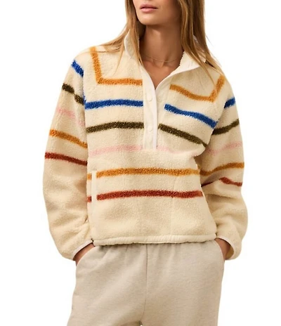Faherty Dream Fireside Stripe Fleece Spread Collar Long Sleeve Sweater