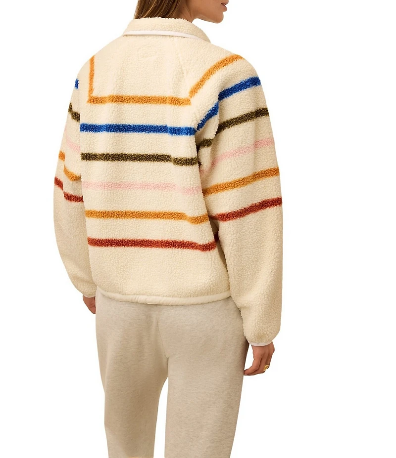 Faherty Dream Fireside Stripe Fleece Spread Collar Long Sleeve Sweater