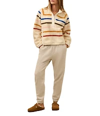 Faherty Dream Fireside Stripe Fleece Spread Collar Long Sleeve Sweater