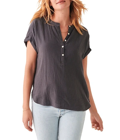 Faherty Dream Organic Cotton Gauze Short Sleeve Desmond Top