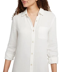 Faherty Dune Organic Cotton Gauze Point Collar Long Sleeve Maxi Shirt Dress