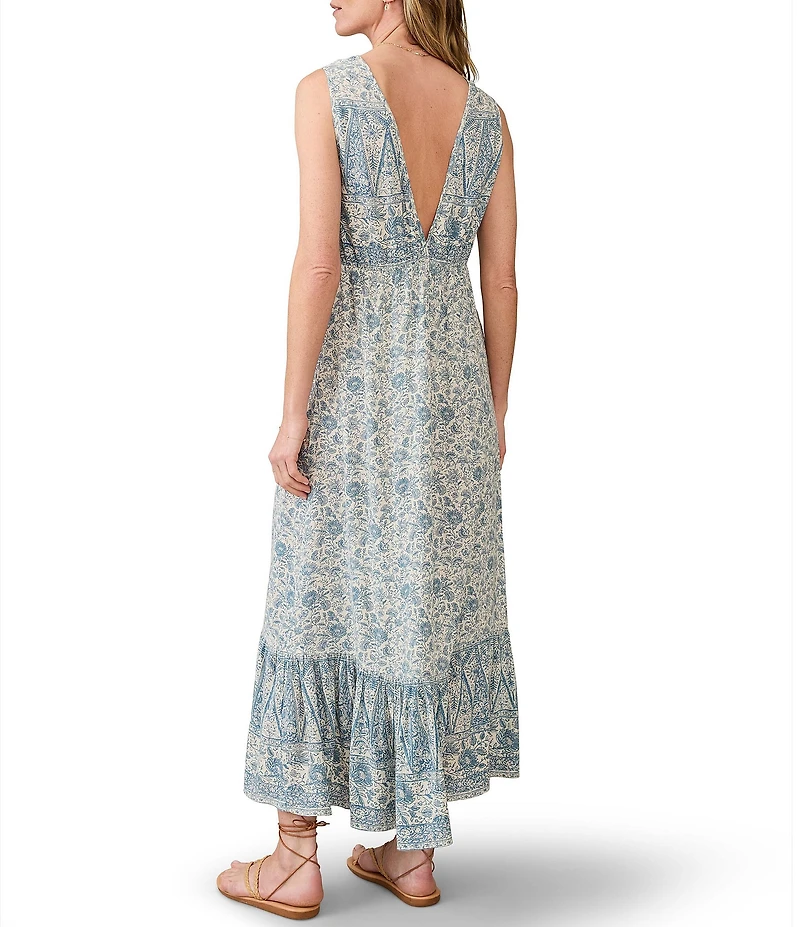 Faherty Eden Woven Floral Print V-Neck Sleeveless A-Line Maxi Dress