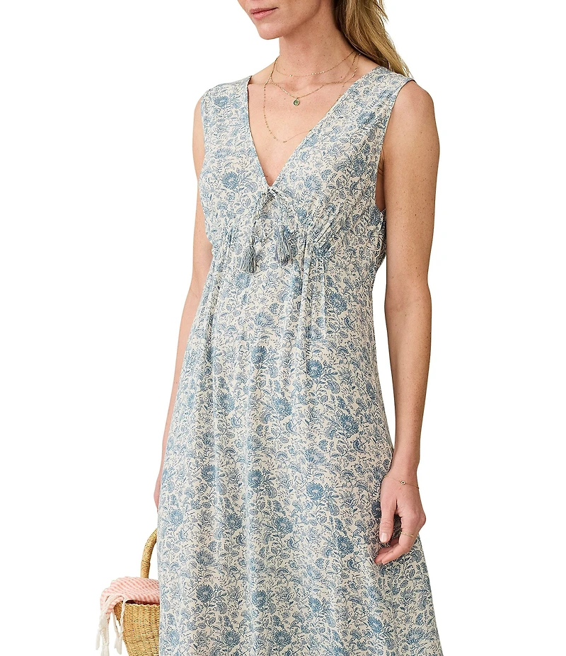 Faherty Eden Woven Floral Print V-Neck Sleeveless A-Line Maxi Dress