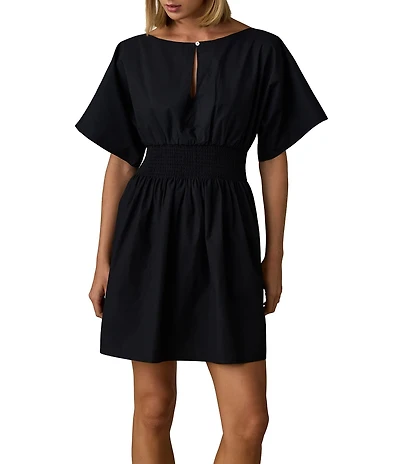 Faherty Elia Boat Neck Short Sleeve Smocked Dress