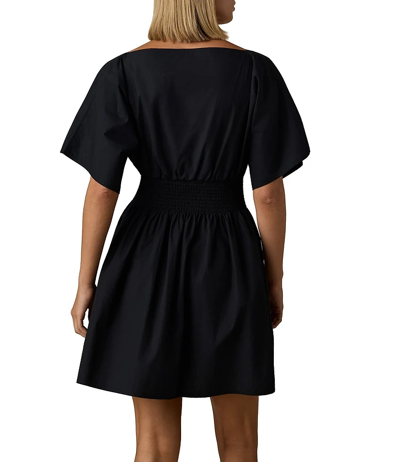 Faherty Elia Boat Neck Short Sleeve Smocked Dress