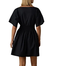 Faherty Elia Boat Neck Short Sleeve Smocked Dress