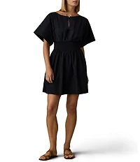 Faherty Elia Boat Neck Short Sleeve Smocked Dress